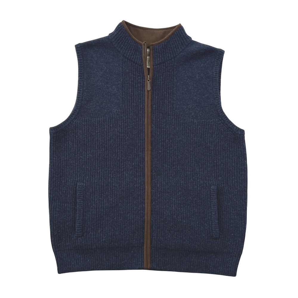 LL Bean Sweater Vest Mens L Blue Merino Lambswool Full Zip Ribbed Mock Neck Warm